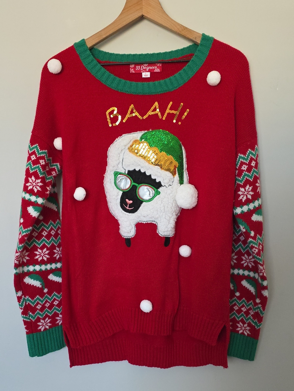 33 Degrees BAAH Humbug Sheep Ugly Christmas Sweater